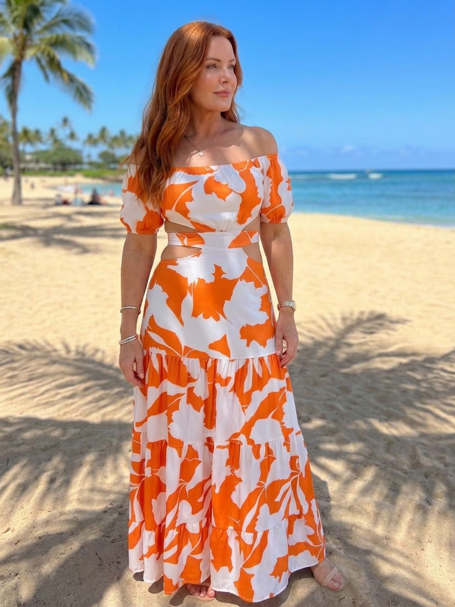 Cassia | Off Shoulder Cutout Midja Maxi Klänning