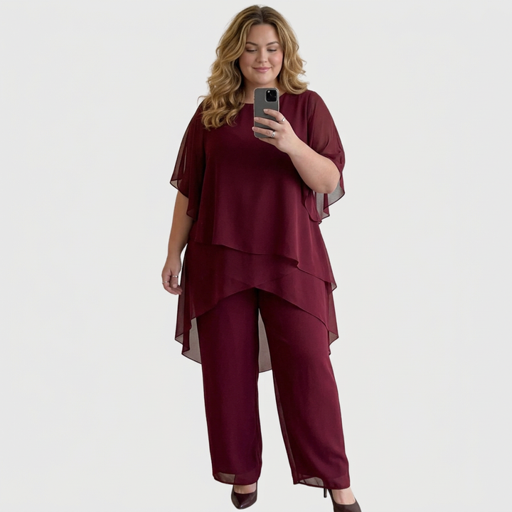 Isolde | Kostym med draperade palazzo-byxor