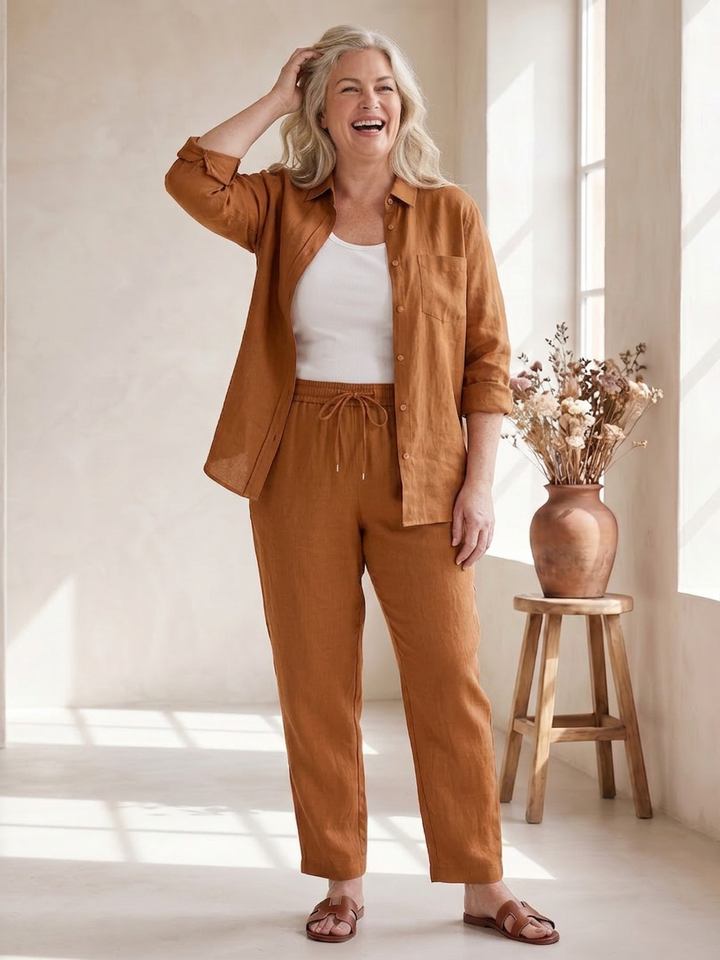 Paloma | Långärmad Skjorta och Taperade Byxor Set