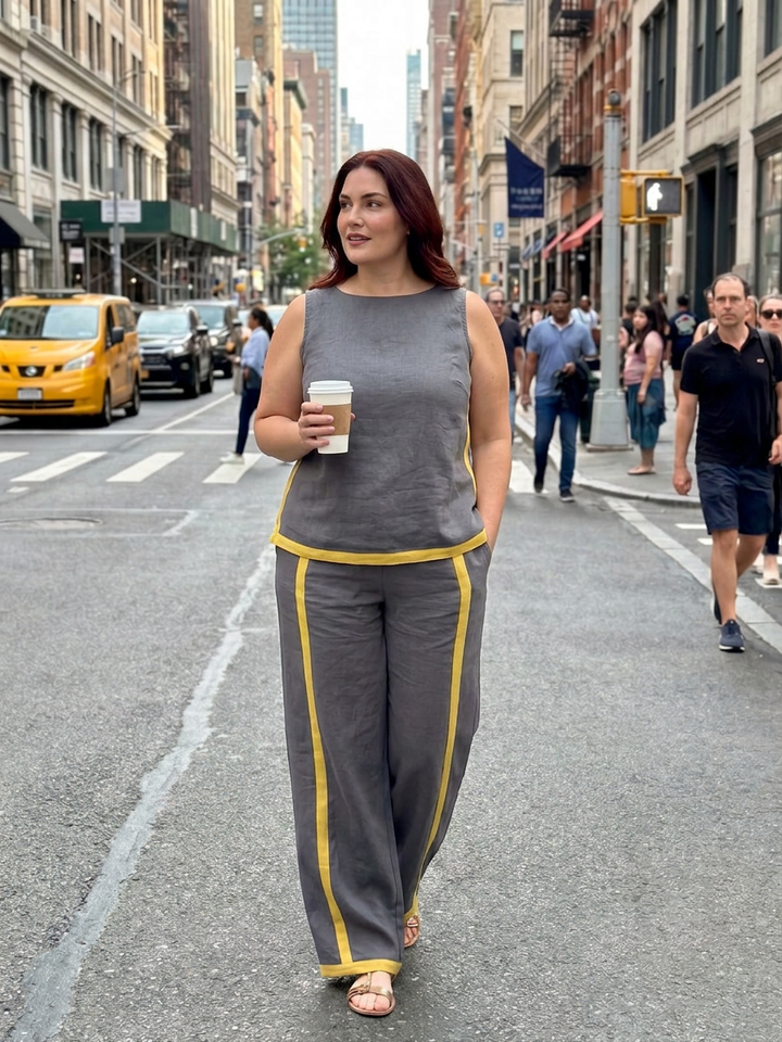 Yasmin | Ärmlös Topp med Vida Byxor Set