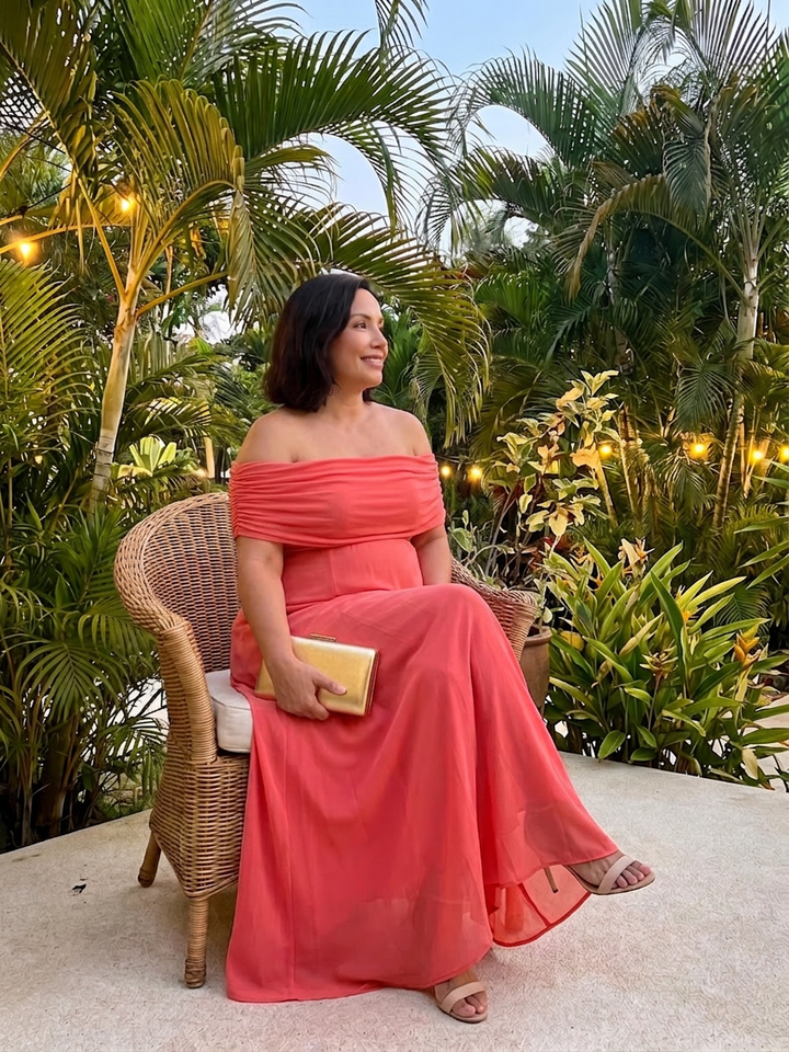 Astrid | Off Shoulder Draped Midi Klänning
