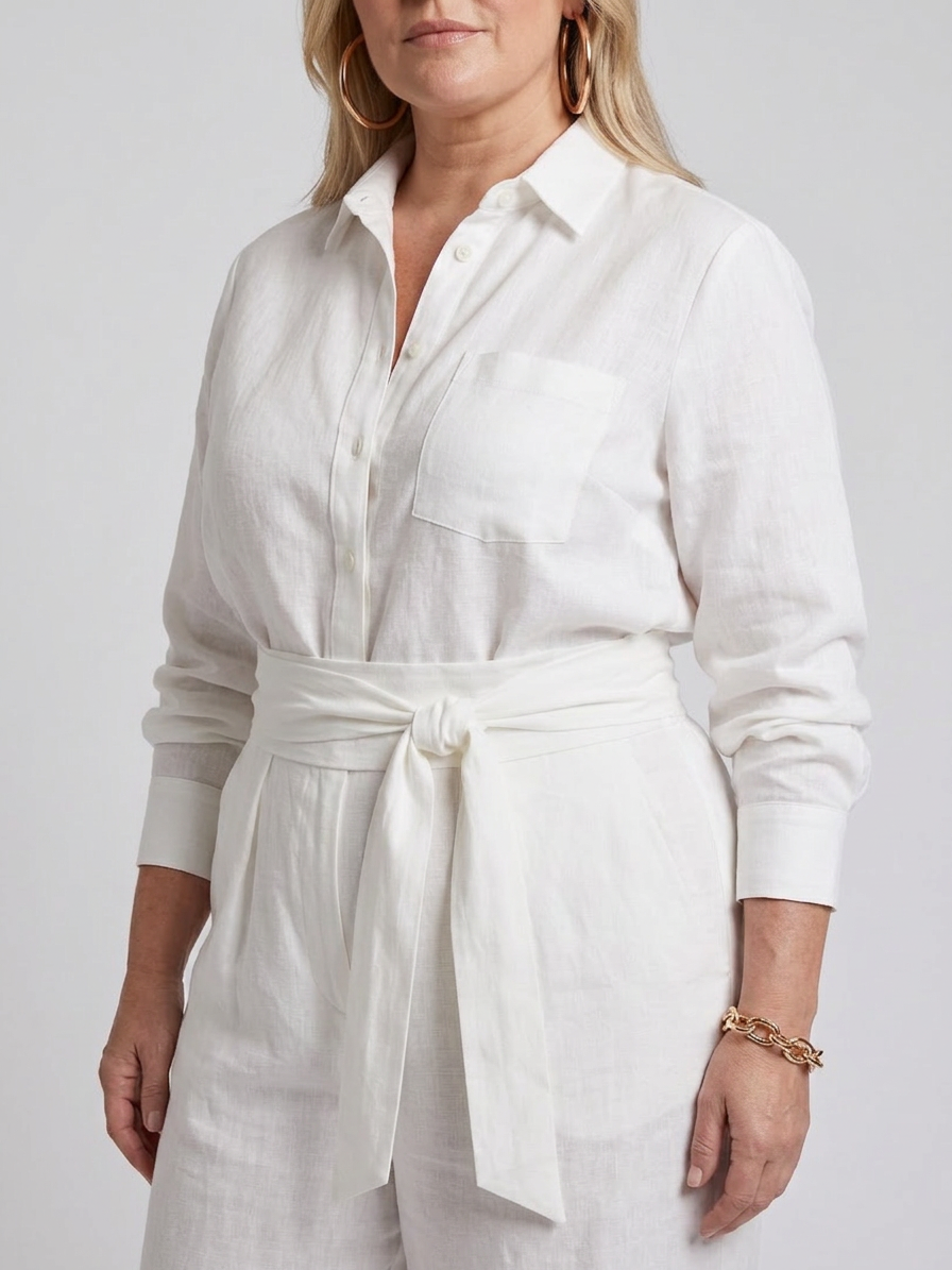 Bonnie | Långärmad knäppning fram bred ben jumpsuit