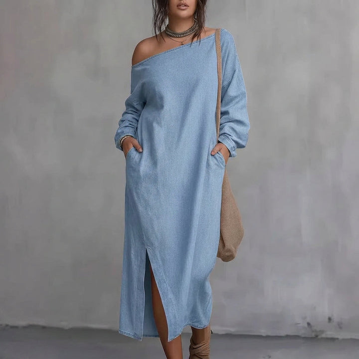 Kaia Off-Shoulder Slit Dress: Modern Minimalistisk Elegans