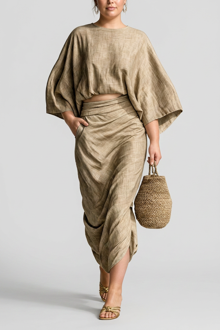 Dovie - Linne Co-ord Set Elegant Med Lång Kjol