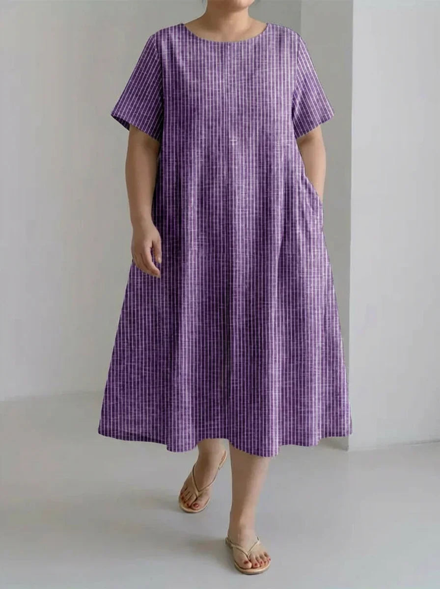 Laisa | Dam Casual Med Retro Randig Design Löst Klänning