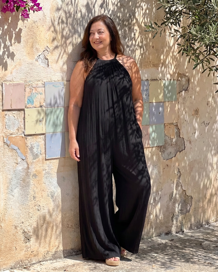 Wanda | Plisserad Halterneck Vid Ben Avslappnad Jumpsuit