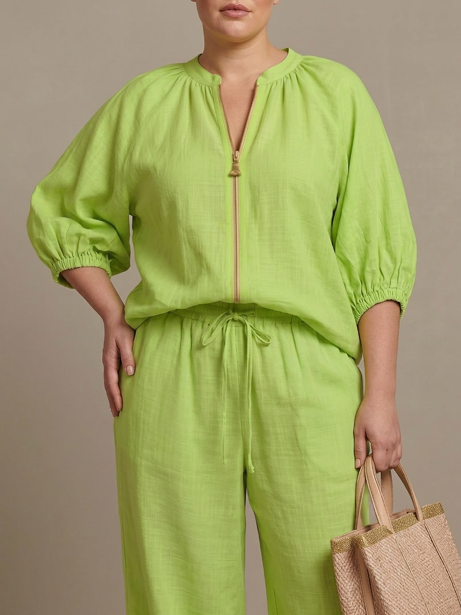 Cecily | Blus med dragkedja fram och vida byxor