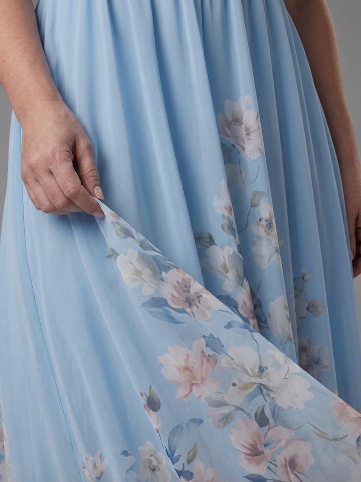Wanda | Ärmlös V-ringad Mjuk Blommig Midiklänning