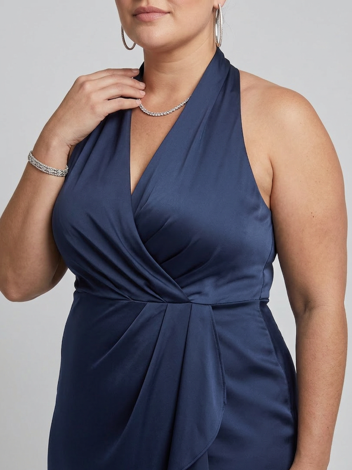 Amina | Halterneck Wrap Asymmetrisk Midiklänning