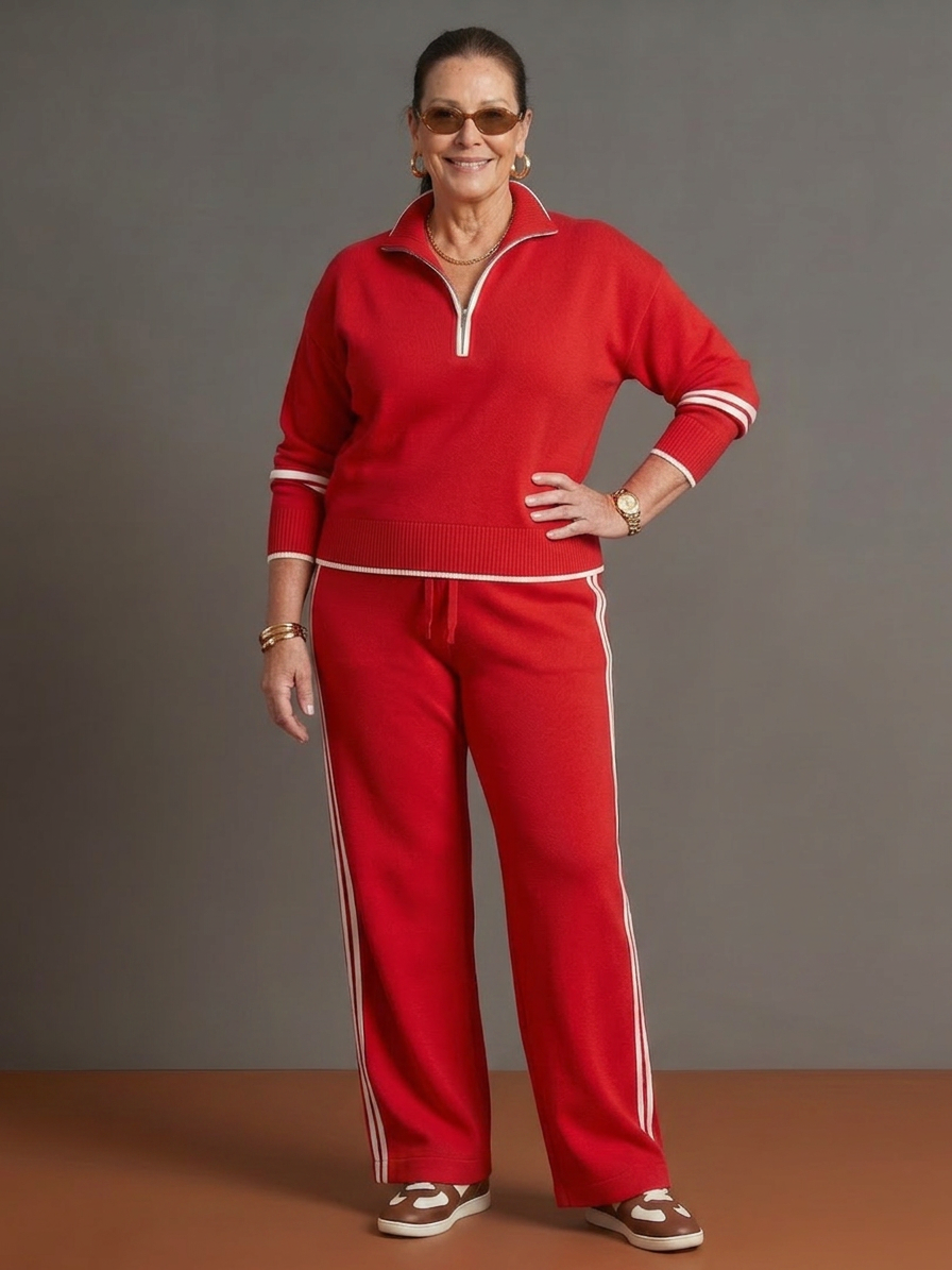 Greer | Zip Neck Långärmad Sidostrik Leggings Set