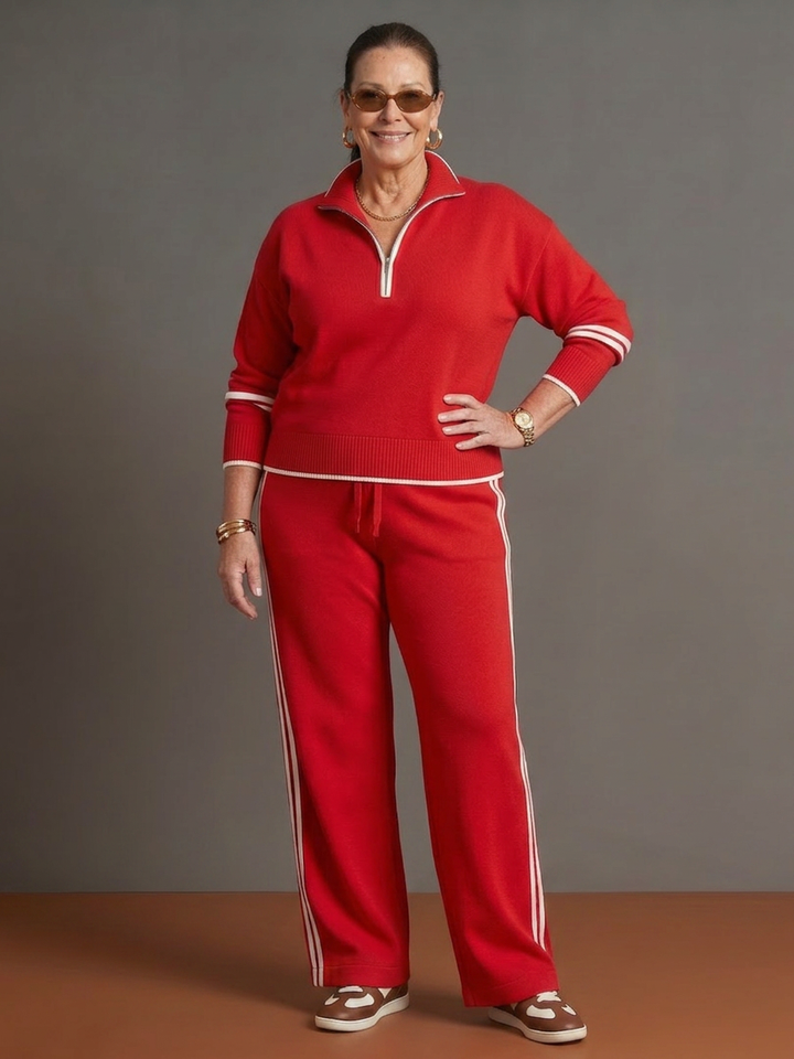 Greer | Zip Neck Långärmad Sidostrik Leggings Set