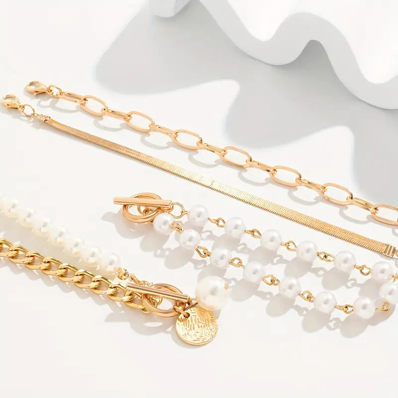 Fauna Gold 4-delars armbandset - Orm, Pärlor &amp; Länkar | Guld