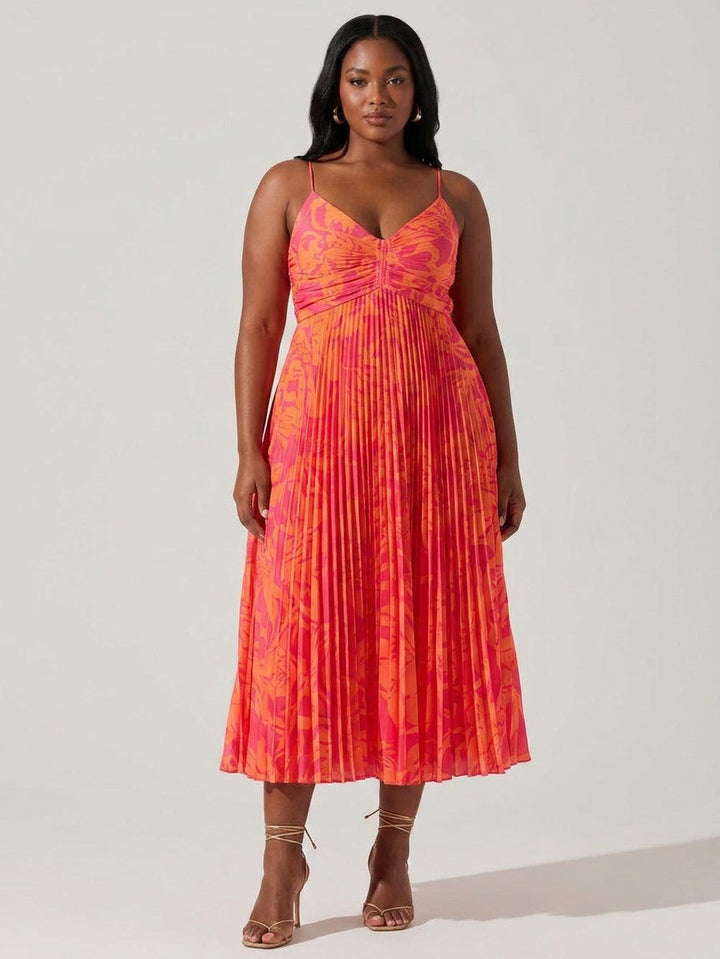 Giselle | Kustchic Elegant Blommönstrad Plisserad Midi Klänning Kollektion