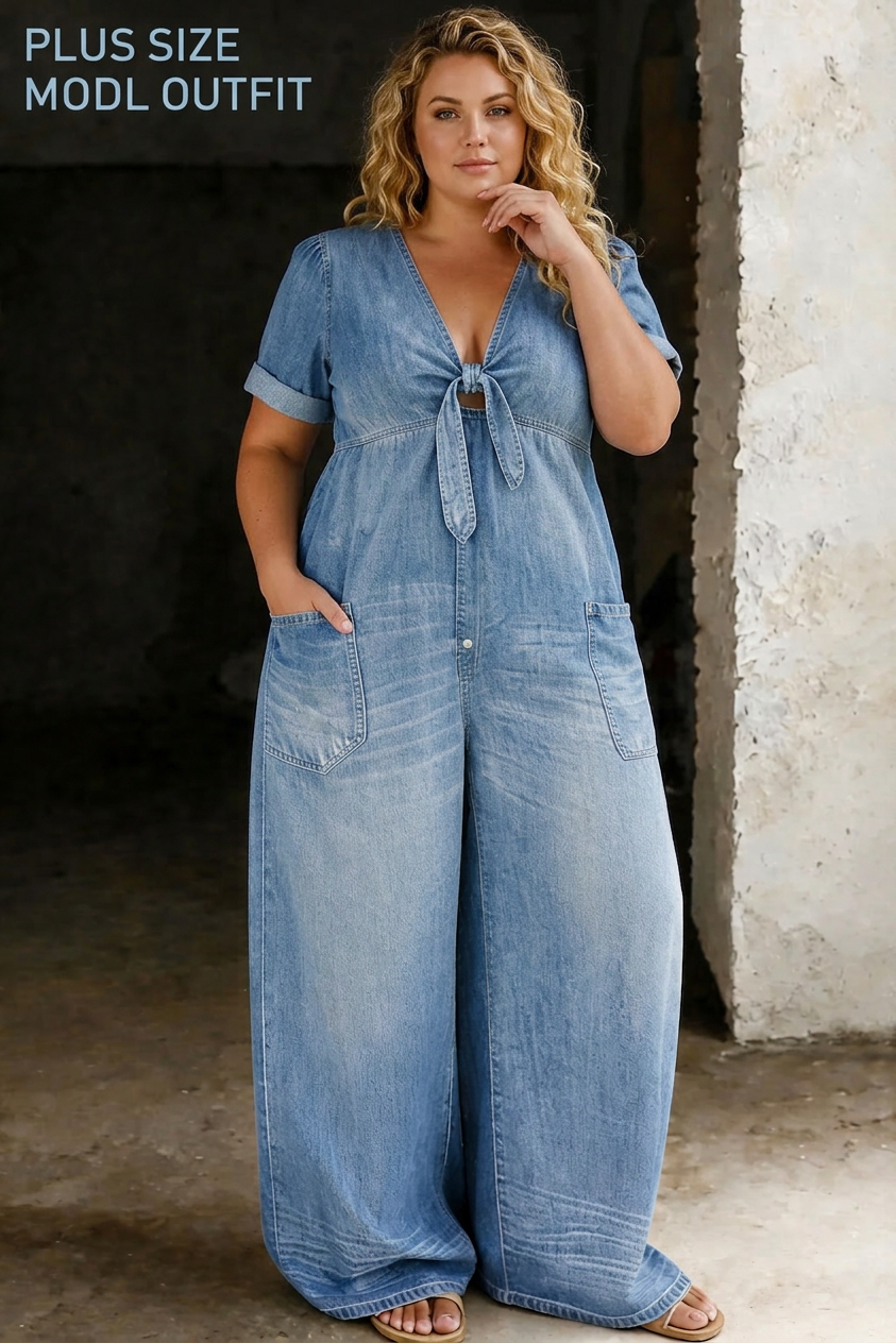 Nerissa | V-ringad kortärmad jumpsuit