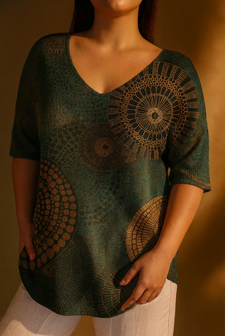 Kvinnors Vintage Cirkel Totem Abstrakt Geometri Avslappnad Pullover Stickad
