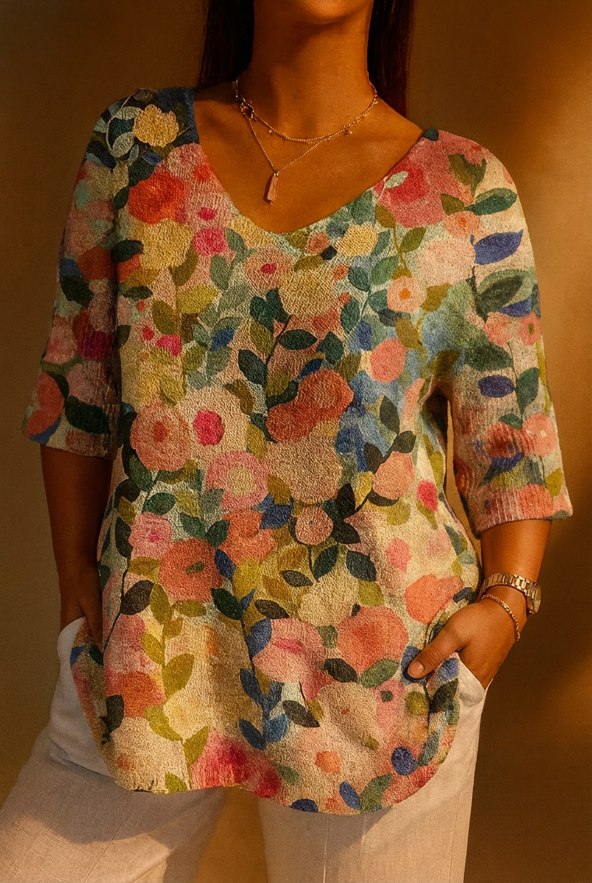 Juniper Spring Floral Garden Tryckt Kvinnors Avslappnad Pullover Stickad