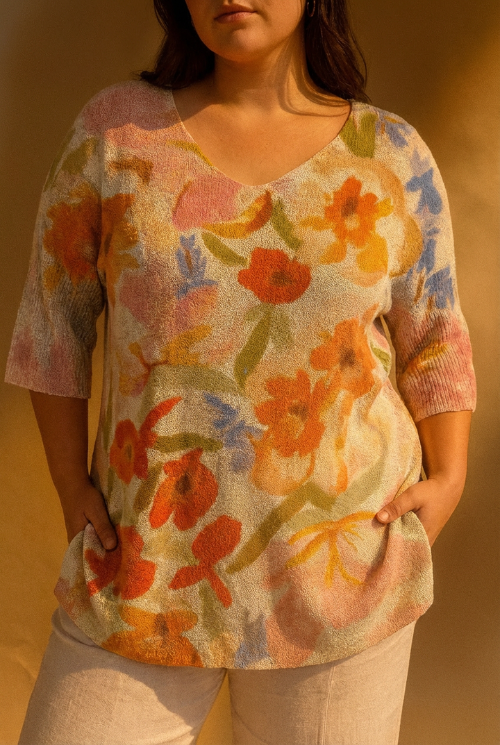 Kvinnors Vintage Konst Blommig Avslappnad Pullover Stickad