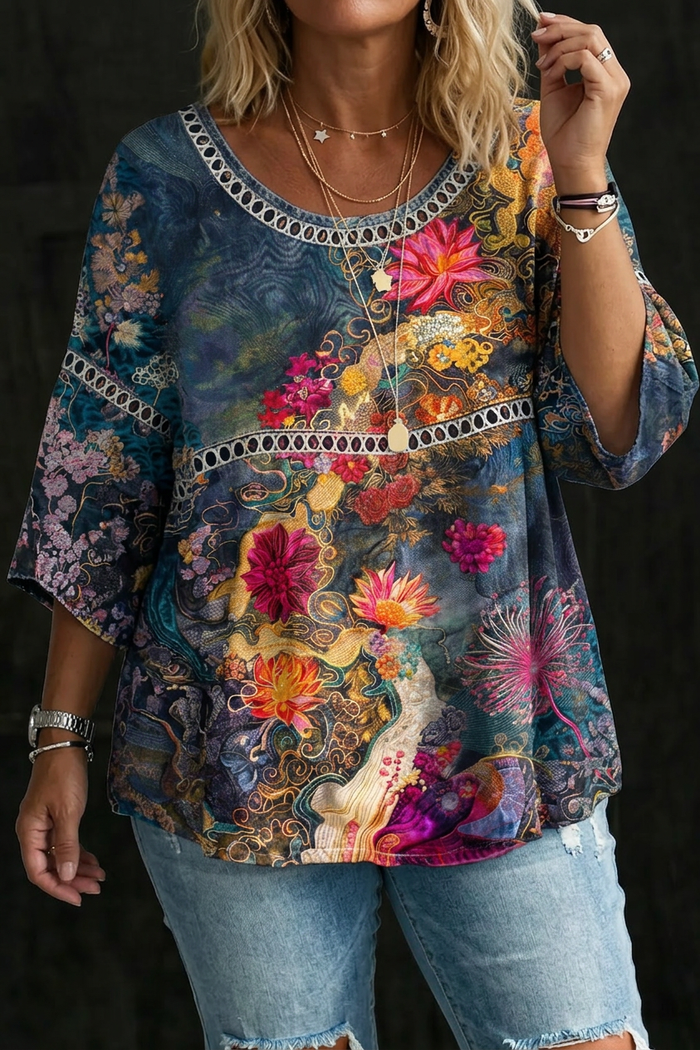 Gwen | Vintage Blommig Denimblus