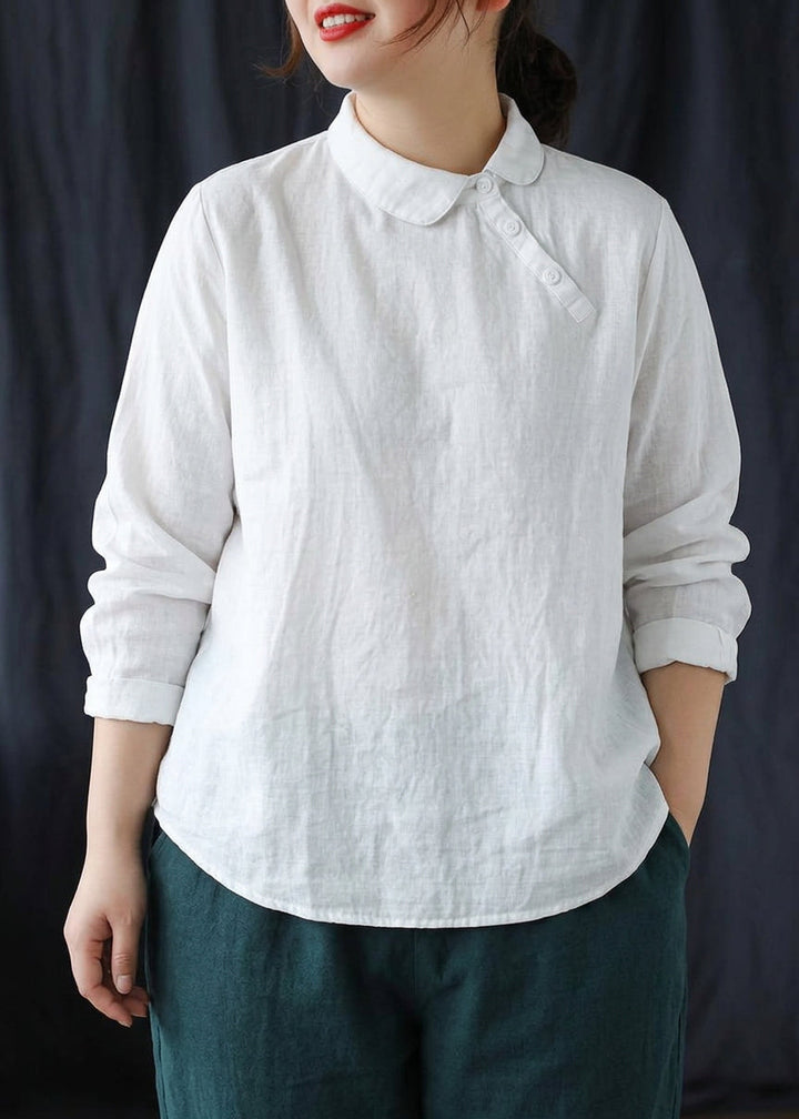 Briony - Chic Vita Kläder Krage Knapp Nere Vår Blusar
