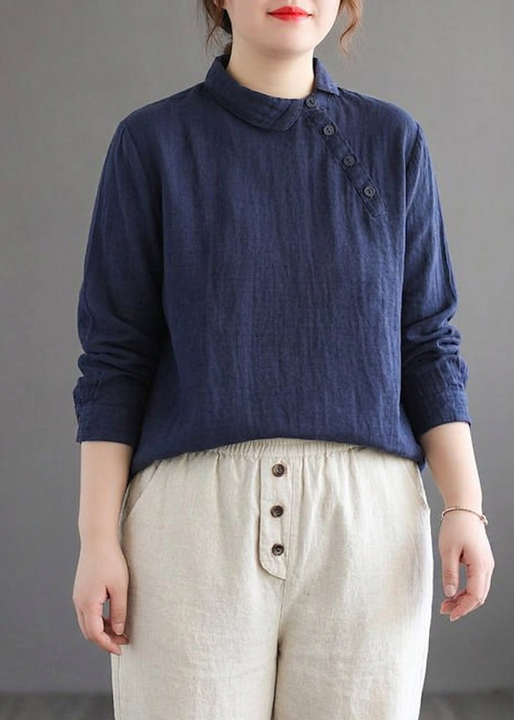 Briony - Chic Vita Kläder Krage Knapp Nere Vår Blusar