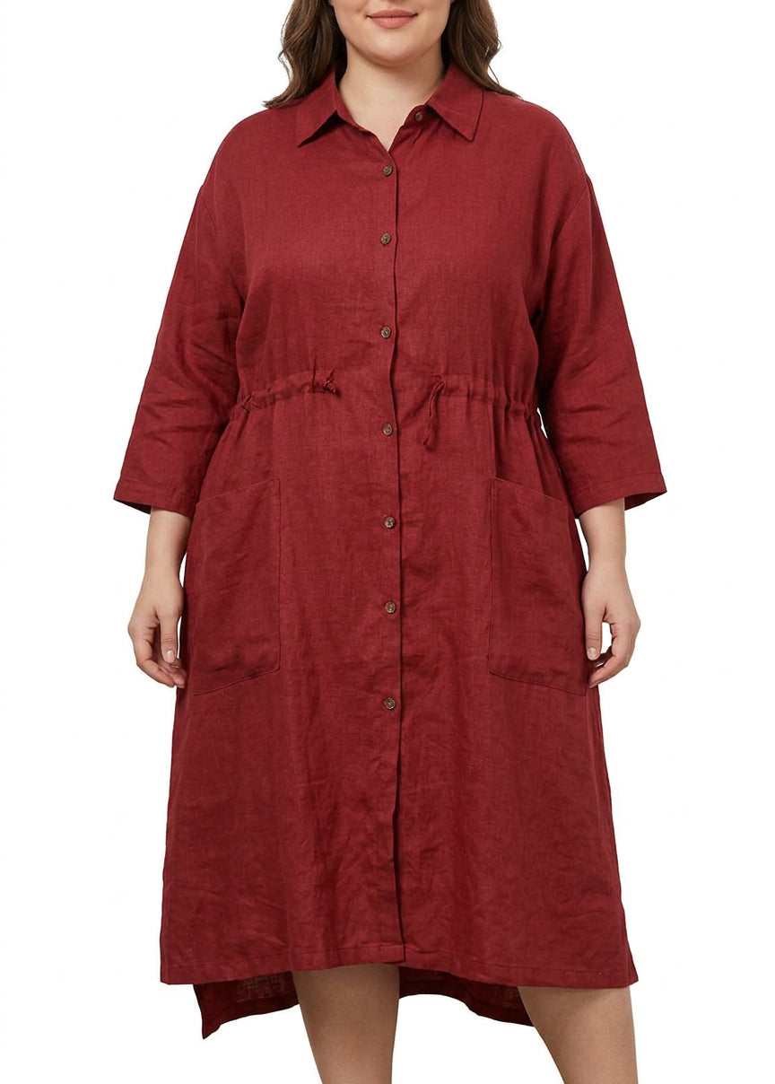 Isolde - Röd Linne Skjortklänning Casual Oversize Vår Maxi Klänningar