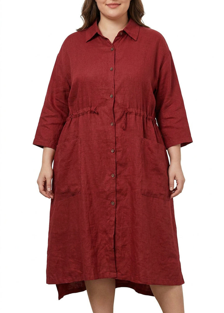 Isolde - Röd Linne Skjortklänning Casual Oversize Vår Maxi Klänningar