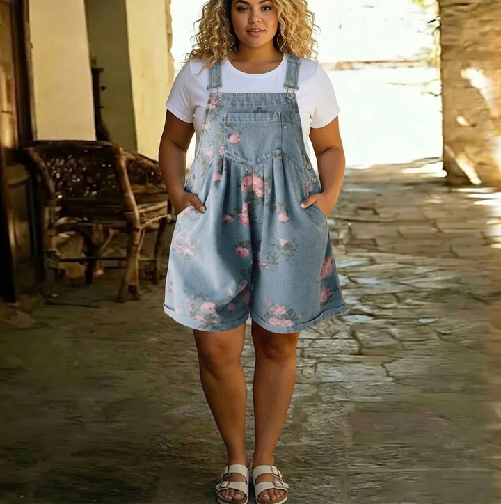Solene | Vintage Tvättad Mjuk Bomullskänsla Denim Blommig Jumpsuit