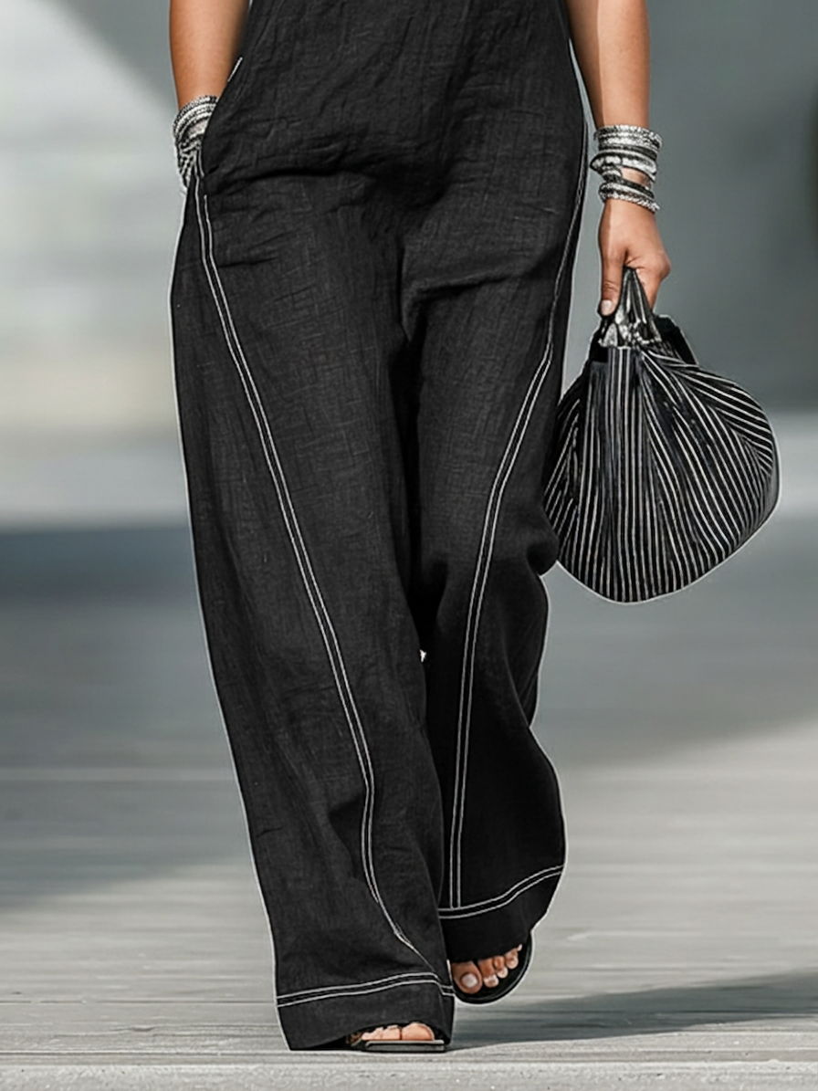 Kvinnors Minimalistiska Ärmlös Jumpsuit med Vit Kant