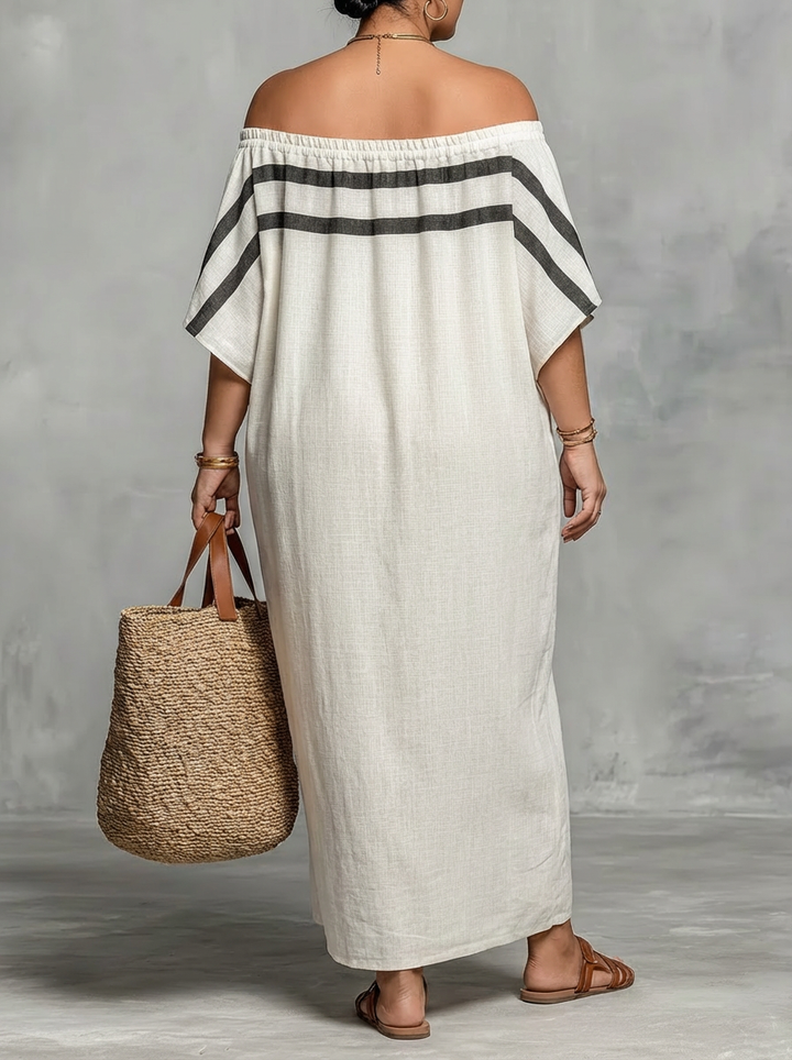 Ffion Maxi Klänning för Kvinnor med Off-the-Shoulder Halsringning och Fladdermusärmar