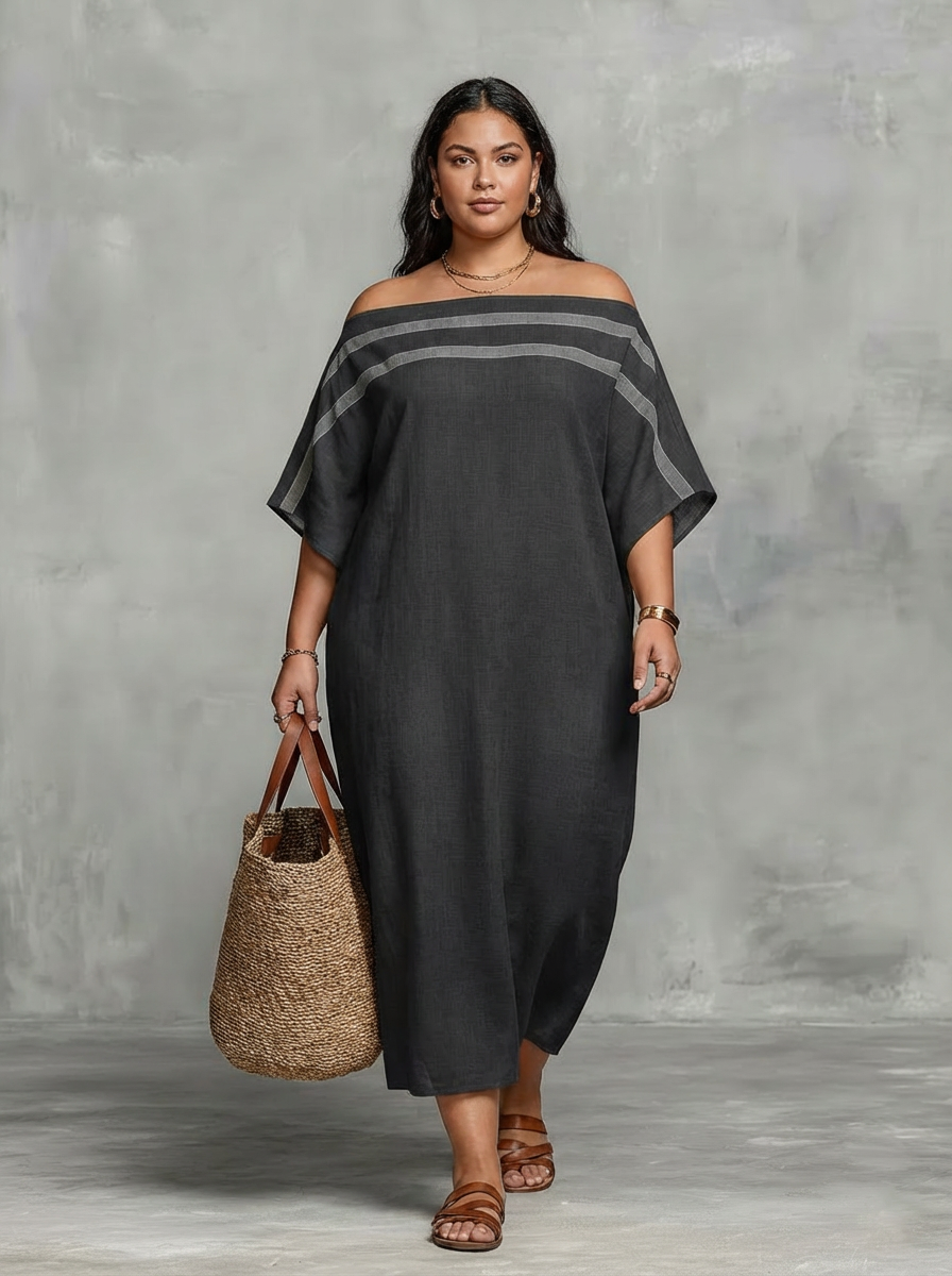 Ffion Maxi Klänning för Kvinnor med Off-the-Shoulder Halsringning och Fladdermusärmar