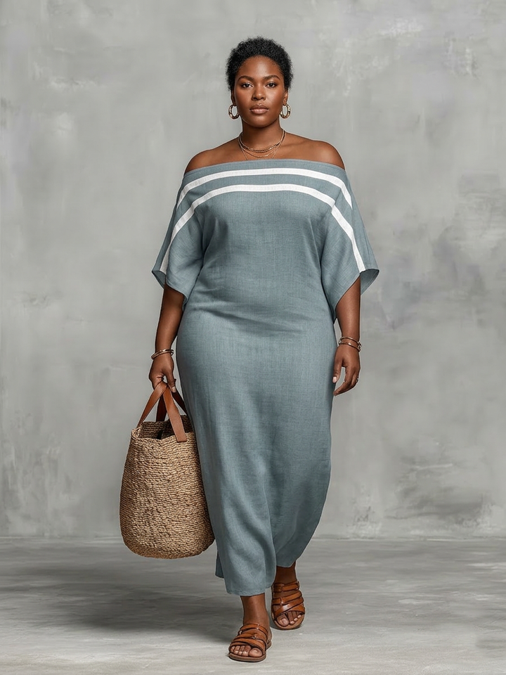 Ffion Maxi Klänning för Kvinnor med Off-the-Shoulder Halsringning och Fladdermusärmar