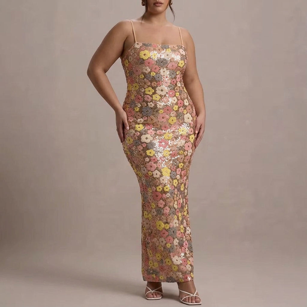 Lara - Elegant Strapless Sequin Maxi Klänning