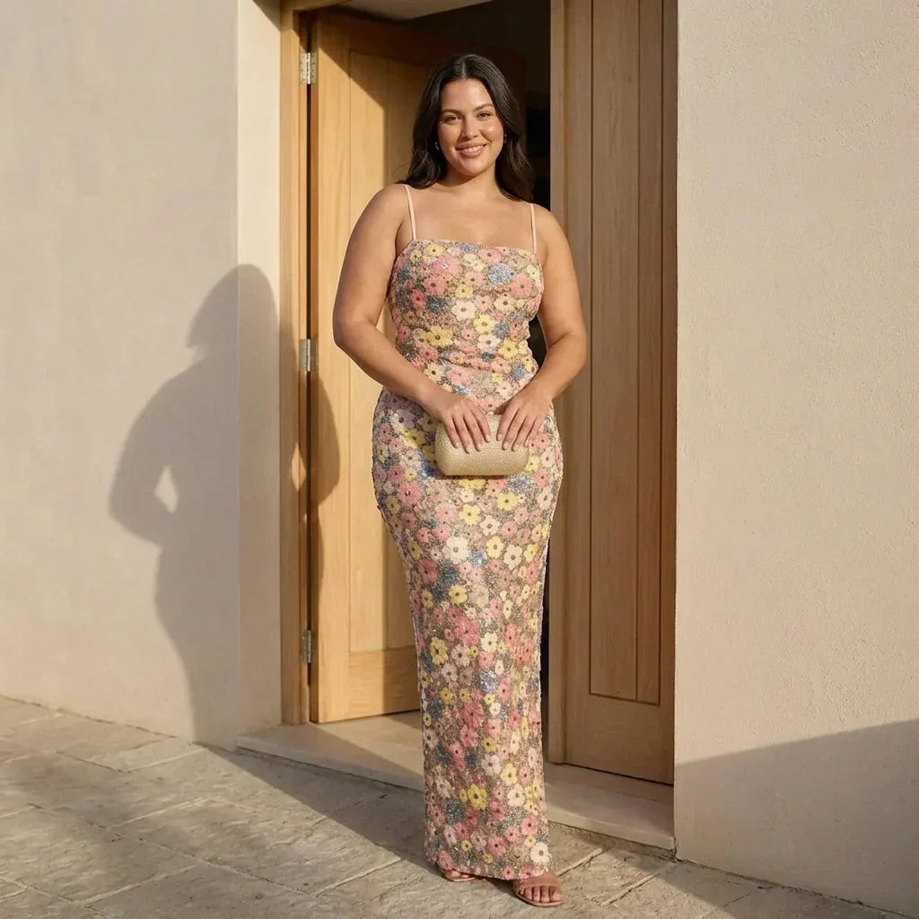 Lara - Elegant Strapless Sequin Maxi Klänning