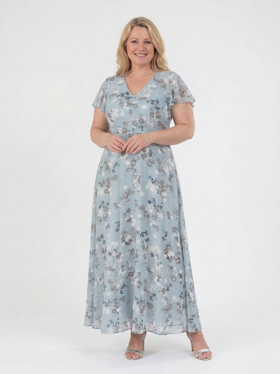 Leontine | Blommig Chiffon Maxiklänning