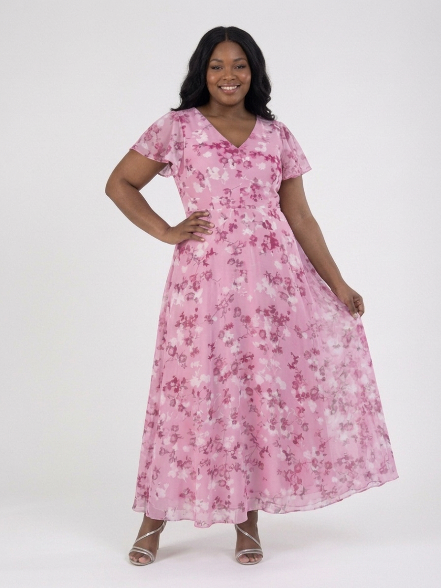Leontine | Blommig Chiffon Maxiklänning