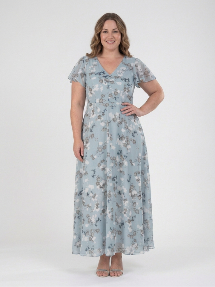 Leontine | Blommig Chiffon Maxiklänning