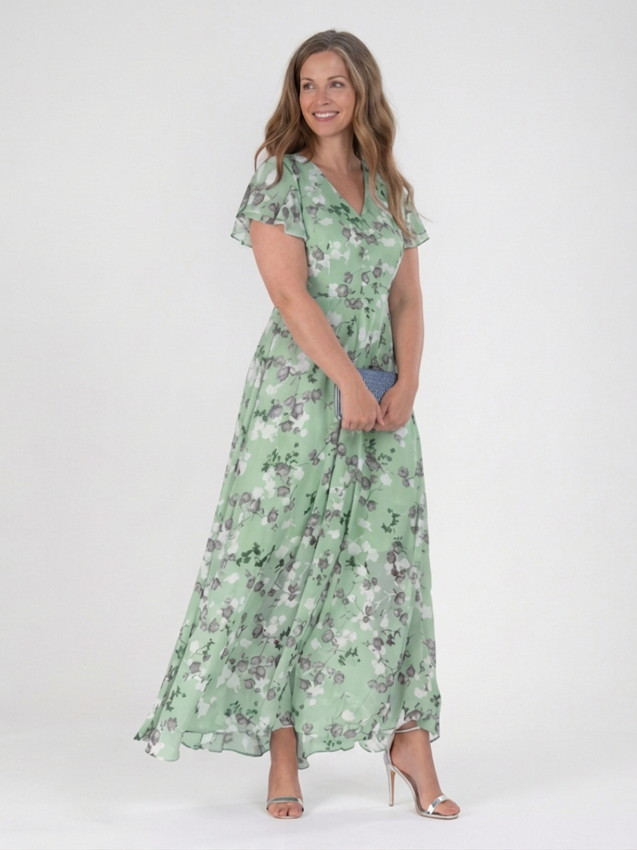 Leontine | Blommig Chiffon Maxiklänning