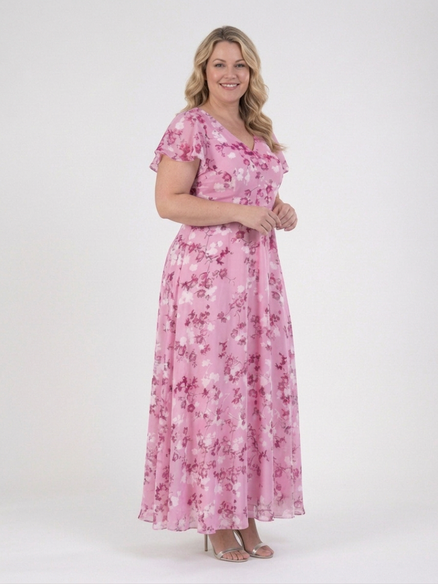 Leontine | Blommig Chiffon Maxiklänning