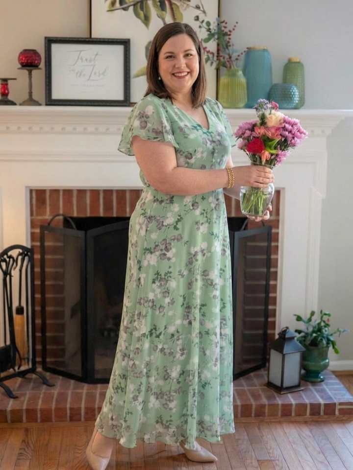 Leontine | Blommig Chiffon Maxiklänning