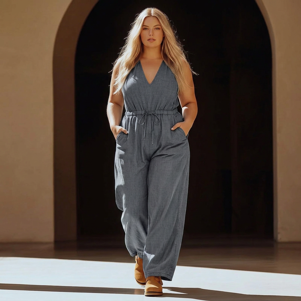 Lark – Avslappnad ärmlös jumpsuit med dragsko och fickor