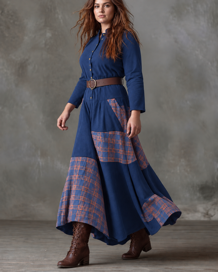 MALI | VINTAGE NAVY CHECK MAXIKLÄNNING