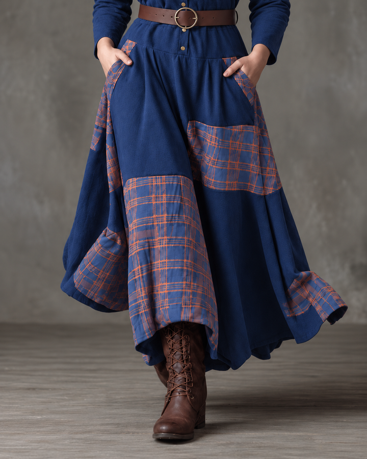 MALI | VINTAGE NAVY CHECK MAXIKLÄNNING