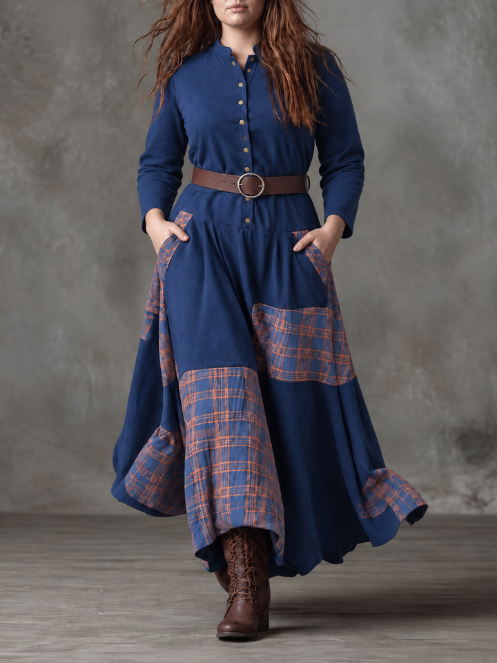 MALI | VINTAGE NAVY CHECK MAXIKLÄNNING