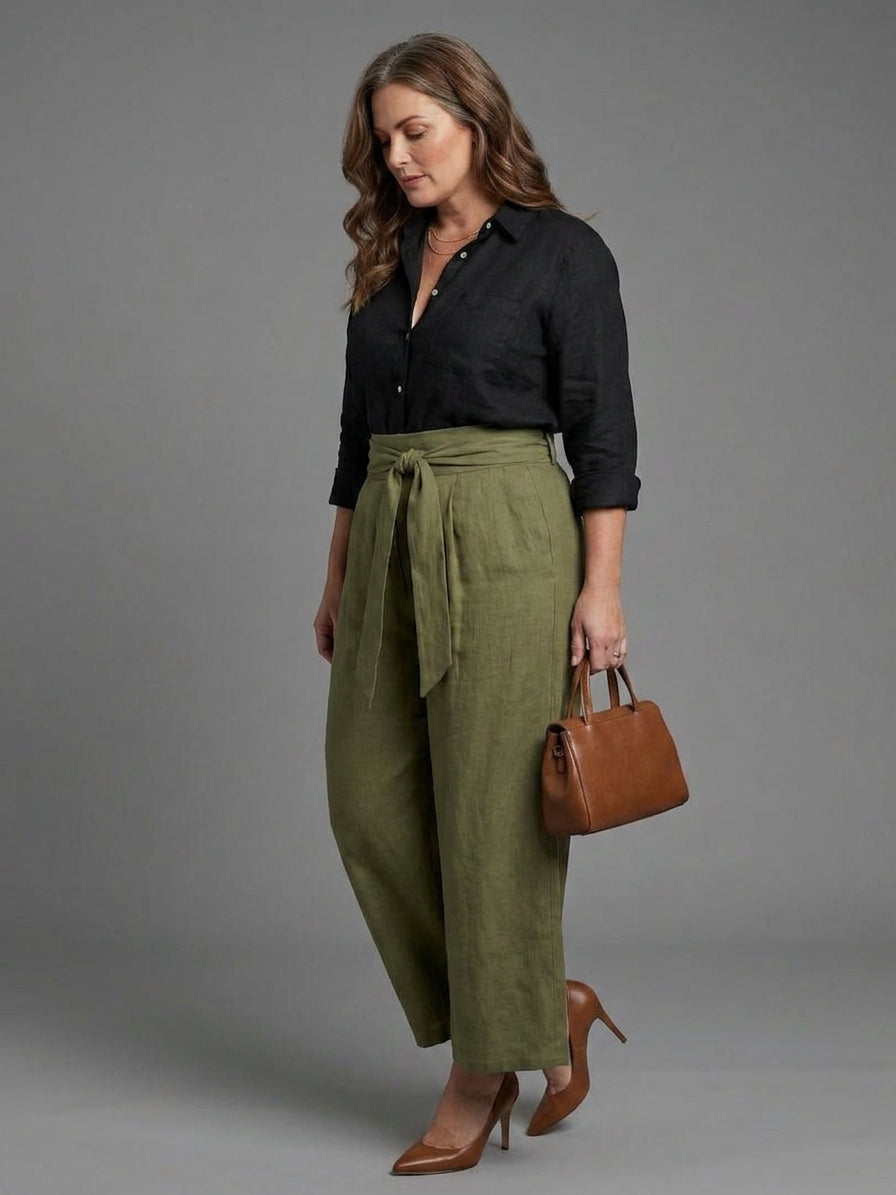 Tabitha | Tvådelad Set Svart Blus Olivgrön Midi Kjol