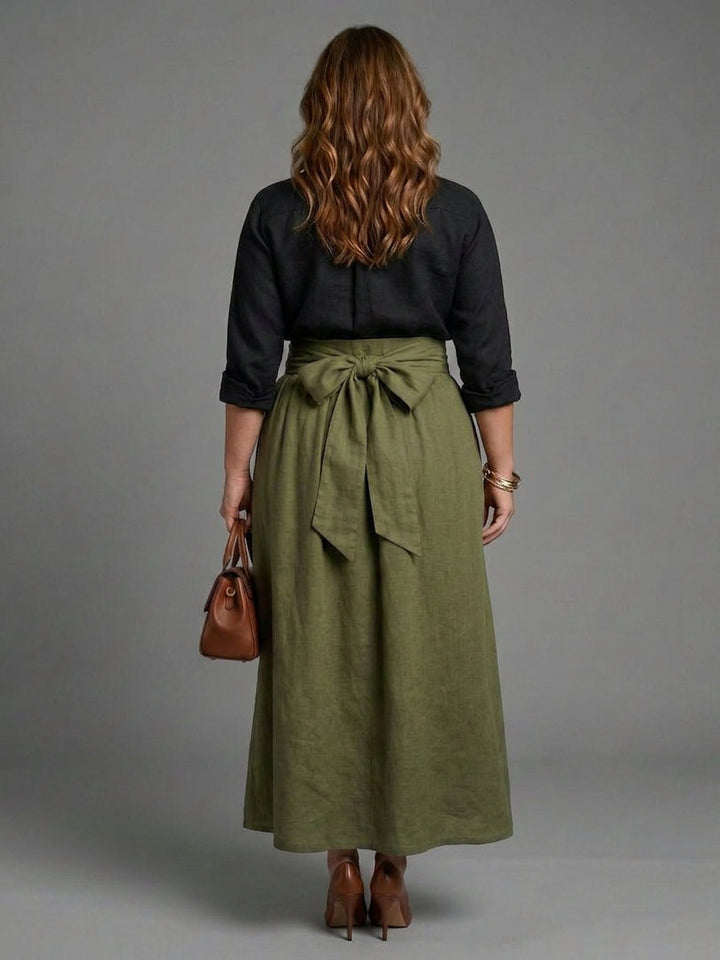 Tabitha | Tvådelad Set Svart Blus Olivgrön Midi Kjol