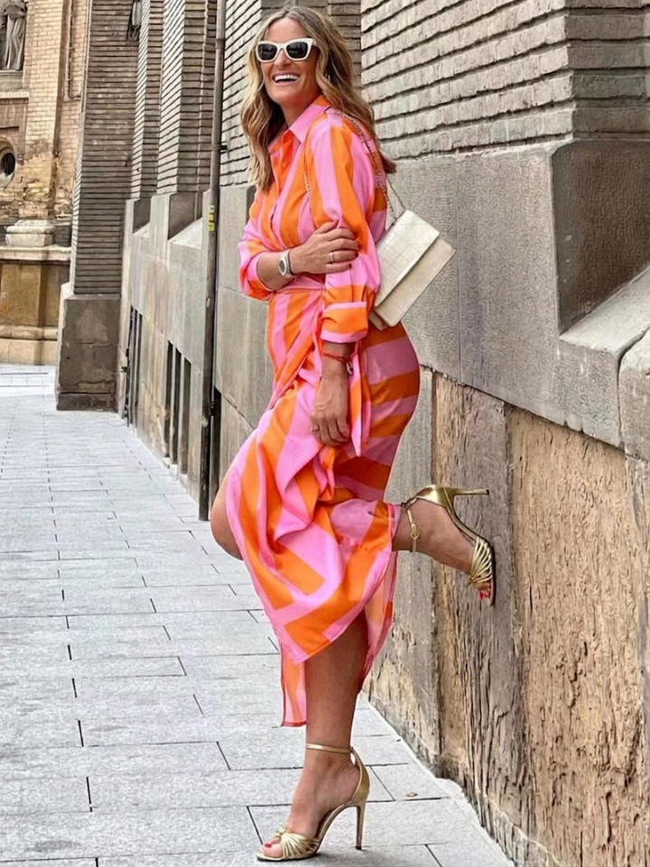 Imogen | Kvinnors Chiffontryck Wrap V-ringad Bälte Maxi Klänning