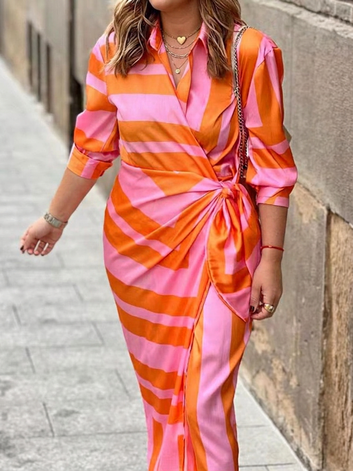 Imogen | Kvinnors Chiffontryck Wrap V-ringad Bälte Maxi Klänning