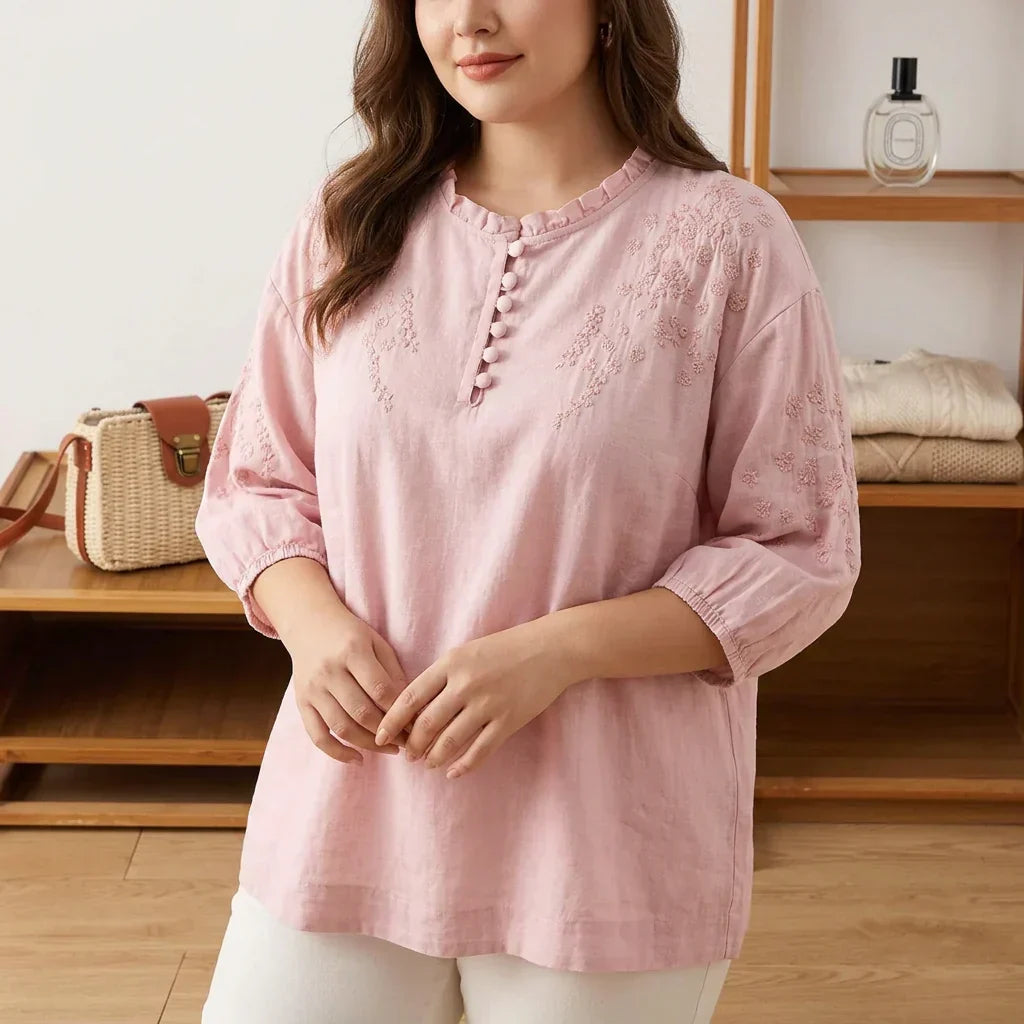 Amaya | Blommig Blus med Knäppning Fram