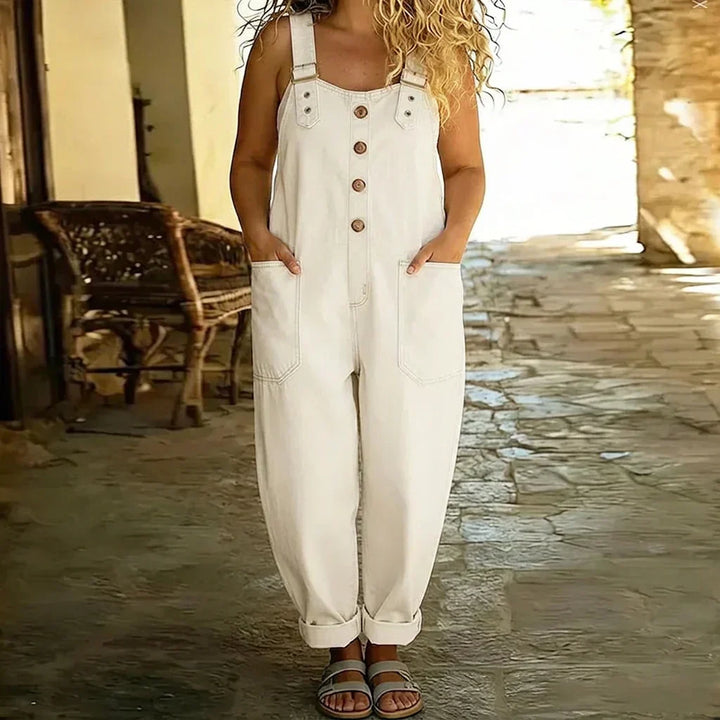 Demi | Vintage Mjuk Bomullsdenim-Look Byxor med Justerbara Remmar