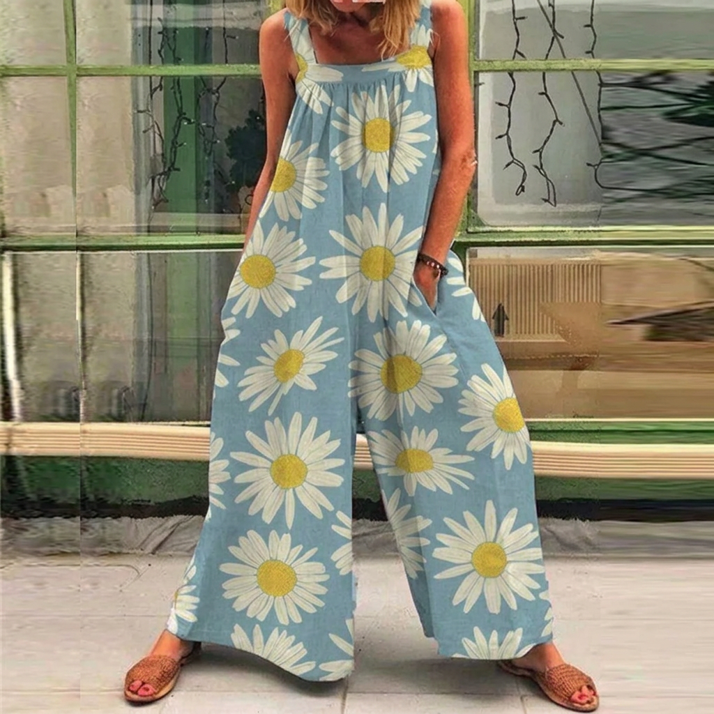 Saskia - Lätt Jumpsuit med Fjärilstryck och Vida Ben